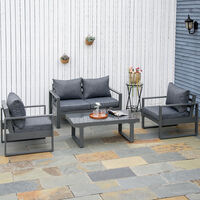 Outsunny 4 Piece Aluminium Outdoor Furniture Set w/ Table & Olefin Cushion Cover