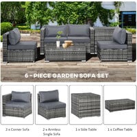 Outsunny 6Pcs Rattan Sofa Set Garden Sectional Garden Wicker Furniture Cushion