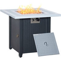 Outsunny Outdoor Propane Gas Fire Pit Table w/ Lid and Lava Rocks, Black