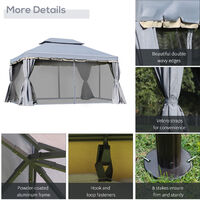 Outsunny 3x4m 2-Tier Gazebo Aluminium Garden Marquee Party Tent Canopy Grey