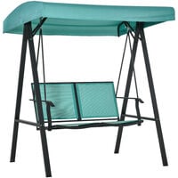 Outsunny 2 Seater Garden Swing Bench w/ Tilting Canopy Texteline Seat Lake Blue