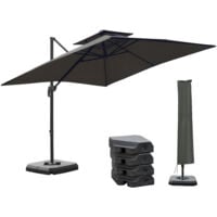 Outsunny 360° Cantilever Parasol Roma Umbrella w/ Base Weights, Cover, Dark Grey