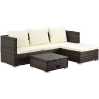 Outsunny Rattan Garden Sofa Set Storage Table Wicker Patio Lounger 4-Seater Brow