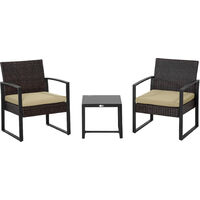 Outsunny 3 Pieces Rattan Patio Bistro Set 2 Chairs Coffee Side Table Set