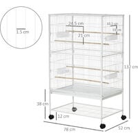 PawHut Large Bird Cage Budgie Cage for Finch Canaries Parrot with Stand White