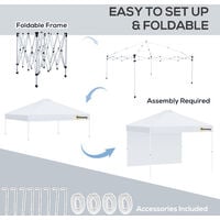 Outsunny 3x3(M) Pop Up Gazebo Canopy Tent w/ 1 Sidewall Carrying Bag White