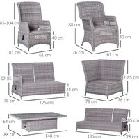 Outsunny 7 PCS Patio PE Rattan Conversation Recliner Chair Furniture Set