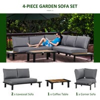 Outsunny 4 PCS Garden Furniture Conversation Set w/ Loveseat Table, Grey