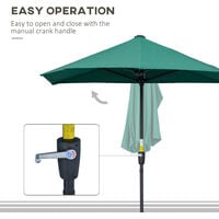Outsunny 2m Half Garden Parasol Market Umbrella w/ Crank Handle, Base Dark Green