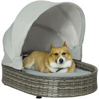 PawHut Wicker Pet Bed for Small Medium Dogs W/ Adjustable Canopy Cushion, Grey