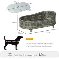 PawHut Elevated Wicker Pet Sofa Dog Bed Couch for Small, , 75 x 42 x 29 cm