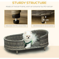 PawHut Elevated Wicker Pet Sofa Dog Bed Couch for Small, , 75 x 42 x 29 cm