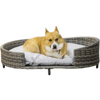 PawHut Raised Wicker Pet Sofa Dog Bed Couch w/ Soft Cushion 96 x 65 x 29 cm