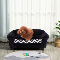 PawHut Pet Couch Dog Cat Wooden Sofa Bed Lounge Luxury w/Cushion - Black