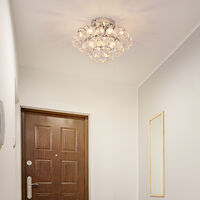 HOMCOM Ceiling Lamp Chandelier Flush Mount 3 Light Crystal Silver Ф30cm Hallway