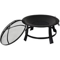 Outsunny Fire Pit Heater Round Cover Wood Burning Metal Black 30” Outdoor