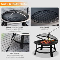 Outsunny Fire Pit Heater Round Cover Wood Burning Metal Black 30” Outdoor