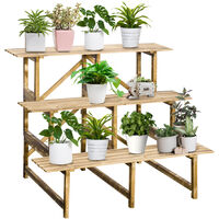 Outsunny 3 Tier Flower Stand Wood Folding Planter Ladder Display - 100L x 80W x 80H (cm)
