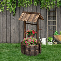 Outsunny Wooden Wishing Well Planter Outdoor Flower Pot Backyard Garden Decor w/ Bucket