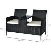 Outsunny Companion Seat Table Chair Conservatory Rattan Loveseat Garden Bench