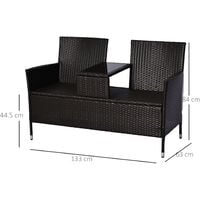Outsunny Companion Seat Table Chair Conservatory Rattan Loveseat Garden Bench