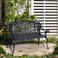 Outsunny Garden Bench Park Chair Cast Aluminium Outdoor 2-seater Outdoor Black