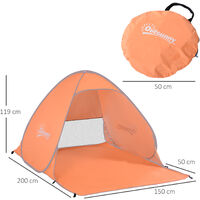 Outsunny Beach Tent Instant Camping Pop up Tent Sun Shade Shelter, Orange