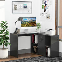 HOMCOM MDF Adjustable Large L-Shaped Computer Desk Workstation PC Home Office - Black