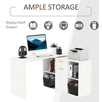 HOMCOM MDF Adjustable Large L-Shaped Computer Desk Workstation PC Home Office - White