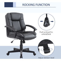 HOMCOM Swivel Executive Office Chair Mid Back Faux Leather Computer Desk Chair for Home with Double-Tier Padding, Arm, Wheels, Black