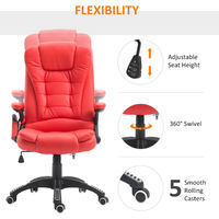 HOMCOM Vibrating Massage Heat Executive Home Office Chair Faux Leather Computer Swivel Recliner High Back for Adult, Red