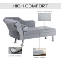 HOMCOM Chaise Longue Vintage Arm Rest Sofa Seat Cushion Sponge Grey Modern