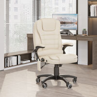 HOMCOM Vibrating Massage Heat Executive Home Office Chair Faux Leather Computer Swivel Recliner High Back for Adult, Beige