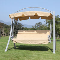 Outsunny Steel 3 Seater Swing Chair Patio Lounger Canopy Shelter Cushioned Seat - Beige