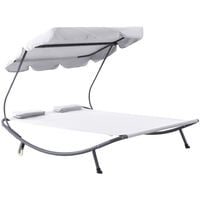 Outsunny Double Hammock Sun Lounger Bed Canopy Shelter Wheels 2 Pillows Cream White