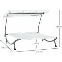 Outsunny Double Hammock Sun Lounger Bed Canopy Shelter Wheels 2 Pillows Cream White