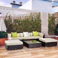 Outsunny 6 Pieces Rattan Funiture Set Conservatory Sofa Deluxe Wicker Garden