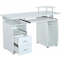 HOMCOM Wooden Office Computer PC Table Desk Desktop Home Furniture Workstation w/ Drawers Shelves Keyboard Shelf (White)