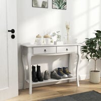 HOMCOM MDF Console Table Storage Display Desk Home Office 2 Drawers Modern Eco-friendly - Ivory White