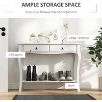 HOMCOM MDF Console Table Storage Display Desk Home Office 2 Drawers Modern Eco-friendly - Ivory White