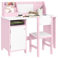 HOMCOM Kids Table and Chair Set 2 PCs Table and Chair Set w/ Whiteboard Pink
