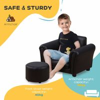 HOMCOM Single Seater Kids Sofa Set Children Couch Armchair w/ Free Footstool - Black