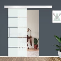 HOMCOM 75cm Sliding Glass Door Set Frosted Stripe w/ Handle Living Room Office