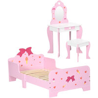ZONEKIZ 3PCs Kids Bedroom Furniture Set with Bed, Dressing Table and Stool, Pink