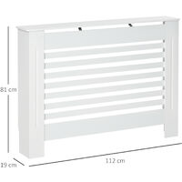 HOMCOM MDF Modern Radiator Cover Cabinet Top Shelving Slatted Design White 112L x 19W x 81H cm