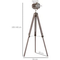 HOMCOM Industrial Tripod Floor Lamp Height Adjustable Spotlight Bronze