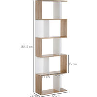 HOMCOM Particle Board 5-tier Display Shelving Storage Bookcase S Shape design Unit Divider