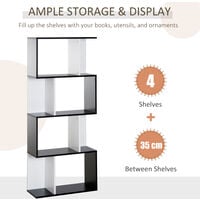 HOMCOM 4-tier Storage Display Shelving Bookcase S Shape design Unit Black