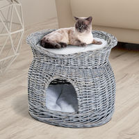 PawHut 2-Tier Elevated Pet Bed Basket Willow Cat Kitten Tower House Cave with Cushions