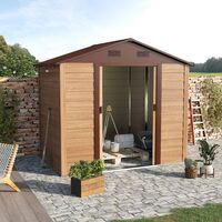 Outsunny 7.7ft x 6.4ft Outdoor Metal Garden Shed House Hut Gardening Tool Storage with FVentilation Brown With Wood Grain